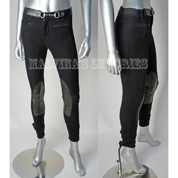 GUCCI PANTS EQUESTRIAN BLACK COTTON CORDUROY LEATHER HORSEBIT BELT IT 36 US 0 - Picture 2 of 8